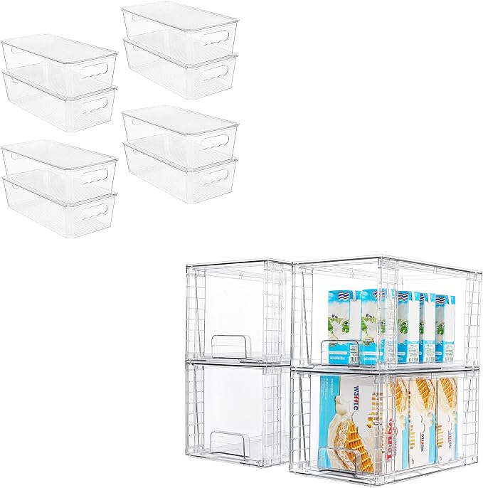 Vtopmart 8pcs Clear Organizers and Storage Bins with Lids and 4Pack Large Stackable Kitchen Pantry Storage Drawers