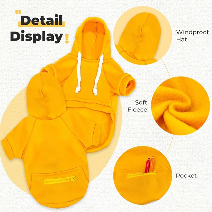 PETCARE Basic Dog Hoodie Sweaters for Small Medium Large Dogs Cats Puppy Clothes Soft Warm Fleece Dog Hoodies Sweatshirt with Small Pockets Fall Winter Chihuahua Dachshund Golden Retriever Outfits