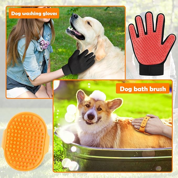Upgrade Dog Washing Hose Attachment, 8 Spray Patterns Dog Wash with 3.5oz 100cc Soap Dispenser, Dog Washing Gloves, Dog Bath Brush, Suitable for Watering Plant, Patio, Cleaning, Showering Pet