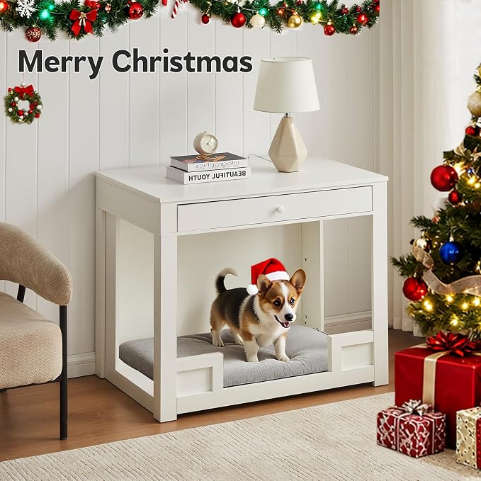 OFCASA Indoor Dog House Furniture for Small/Medium Dogs with Storage Drawers, 35.8 x 24 x 31.5 Inch Multi-Functional Stylish Dog Kennel Furniture as TV Stand & End Table (Without Pad)