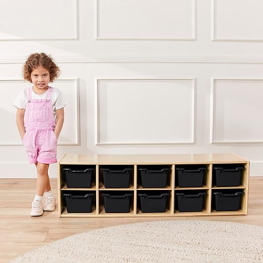 ECR4Kids Scoop Front Storage Bins, Multipurpose Organization, Black, 10-Piece | Durable plastic, GREENGUARD Gold Certified, 1.2 gallon capacity, lightweight & nestable, built-in handle, classroom/home use