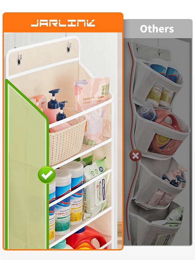 JARLINK Over The Door Toy Storage Organizer w/Clear Window, Beige, 2 Pack | Anti-Tilt 44 lb Load Capacity, Baby Toy Storage Organizer for Stuffed Animals, Nursery, Kid Bedroom, Newborn Baby Essentials