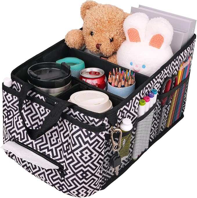 HEYSKAY Backseat Car Organizer Car Caddy Passenger Seat Organizer for Kids | Collapsible Small Car Storage, Console Front Seat Car Organizer for Truck, SUV and Minivan, Adjustable Compartment Space
