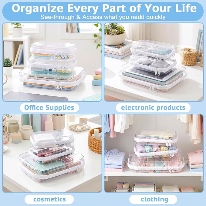 SAYEEC 3 Pack Clear Hard Shell Zipper Case Clear Pencil Case Travel Makeup Bag Rigid Toiletry Bag Organizer Portable Cosmetic Bags Plastic Zipper Pouches for Office Tech Art Supplies Storage (M, 2S)