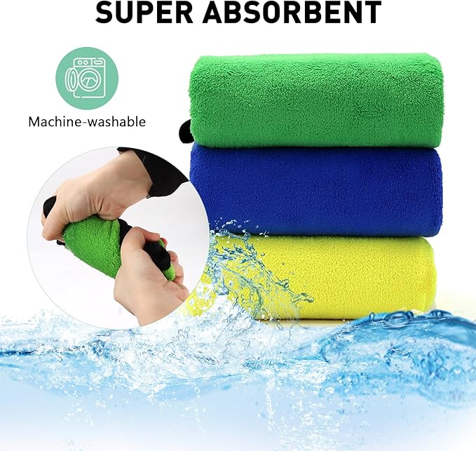 pawstrip 3 Pcs Dog Bath Towel Super Absorbent Puppy Drying Towel Microfiber Pet Grooming Towels for Medium Small Dogs Quick Dry Doggy Blanket, 24''x12''