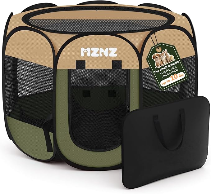 Dog Cat Small Animal Puppy Playpen Crate, Small, Olive Green | Portable Pop Up Pet Cage Enclosure Tent Kennel Indoor Outdoor with Carrying Case, No Assembly, Camping Use