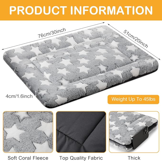 4 Pcs Dog Crate Pads Soft Warm,20 x 30 x 1.6 Inch,Star,Gray | Ultra Soft Warm Washable Anti-slip Kennel Bed Mat for Pets,Reversible Replaceable,for Small Medium Large Dogs and Cats