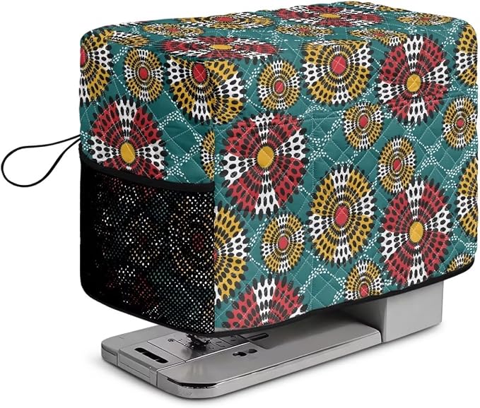 Sewing Machine Cover Polyester Febric Retro Dot Ethnic Flower | Dust Pet Hair Protection,Quilting Design,Fits Standard Singer,Brother Janome Machines,Protecting Decorating Your Sewing Space