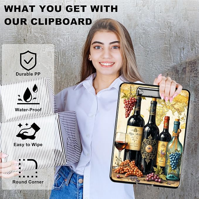 Heavy Duty Storage Clipboard, Slim Nursing Clipboard with Internal Pen Case, Portable File Organizer Case for A4 Letter Size Paper Office Medical Professionals, Grape Wine