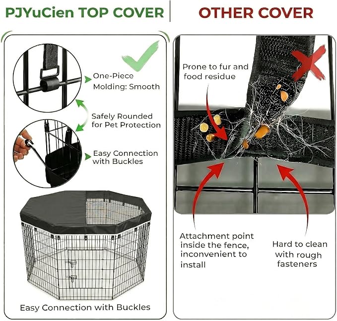 PJYuCien Octagonal Playpen Top Cover for 24" Side Metal Pet Pen, Black | Cozy Den for Puppy Small Animals, Half Mesh Half Oxford with Silver Coating, Predator & Weather Protection, Snap Hooks
