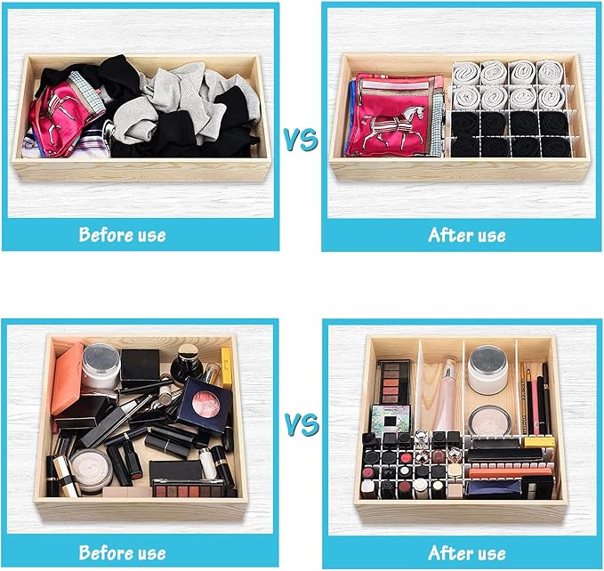 16Pcs Drawer Dividers, Adjustable Drawer Organizer for Socks, White | For Tidying Cutlery, Makeup, Clothes and Dresses in Drawers, Desks and Storage Boxes for Kitchen, Bathroom, Bedroom & Office