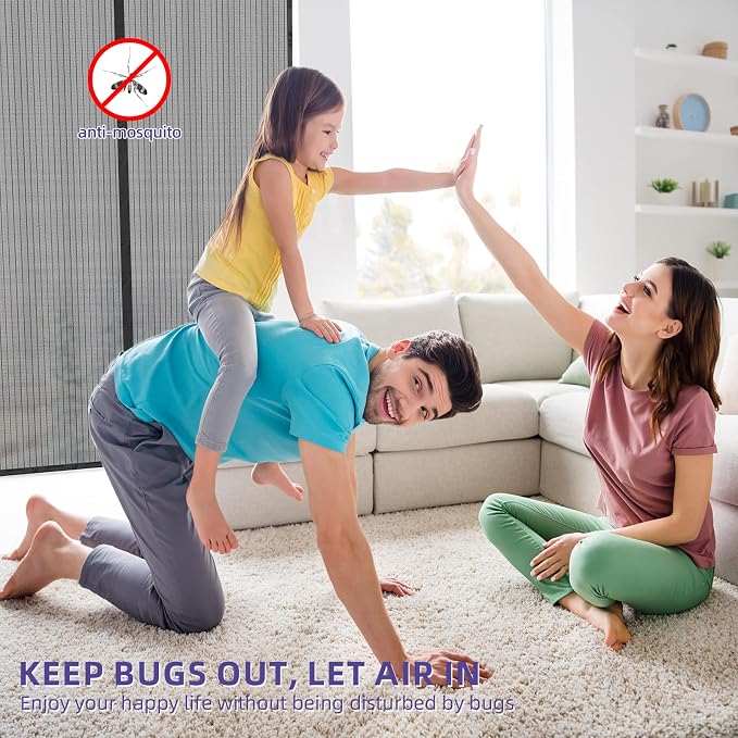 Magnetic Screen Door 72x80, Self Sealing | Heavy Duty Door Screen Magnetic Closure - Keep Bugs Out, Retractable Screen Door Mesh - Pet and Kid Friendly, Hands Free Mesh