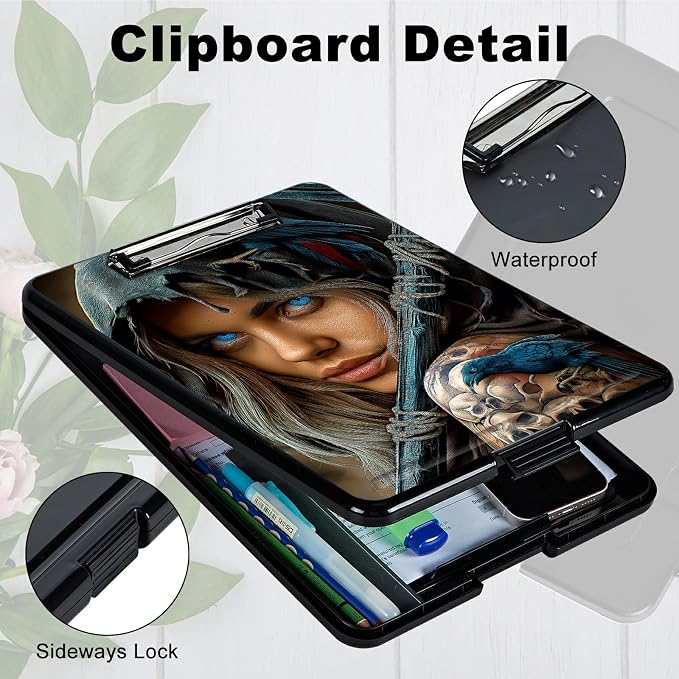 Heavy Duty Storage Clipboard, Slim Nursing Clipboard with Internal Pen Case, Portable File Organizer Case for A4 Letter Size Paper Office Medical Professionals, Blue Eyed Girl