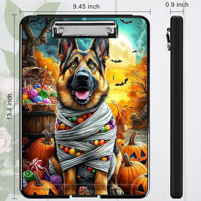 Heavy Duty Storage Clipboard, Slim Nursing Clipboard with Internal Pen Case, Portable File Organizer Case for A4 Letter Size Paper Office Medical Professionals, Pumpkin Puppy
