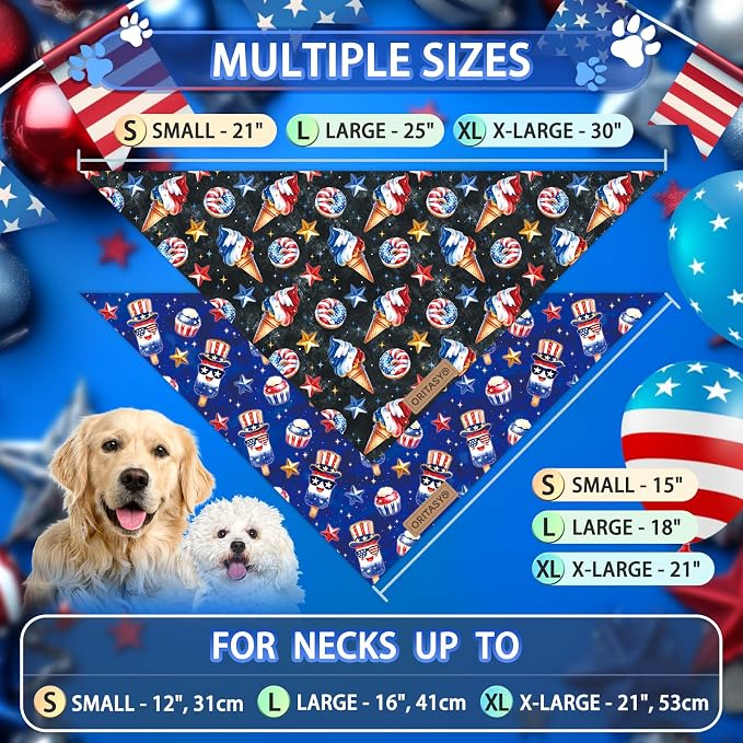 US Flag Dog Bandanas, 2-Pack Triangle Reversible Pet Scarves, Premium Fabric, 4th of July Bandana for All Boys Girls Dogs (Small, 26-Style 2)