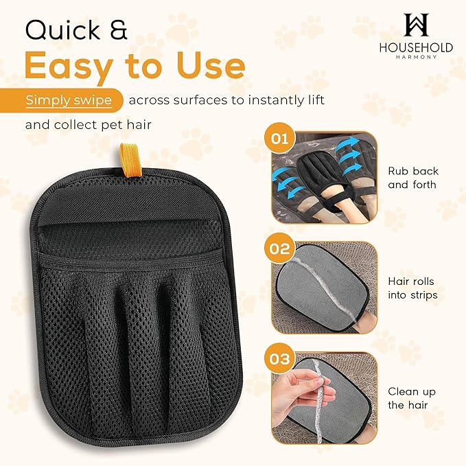 Pet Hair Remover Glove for Dogs & Cats, Reusable Electrostatic Pet Hair Glove for Couch, Carpet, Sofa, Car Seat, Bedding and Clothing, Strong Static Fur Pickup Multi Surface Lint and Fur Cleaning Tool
