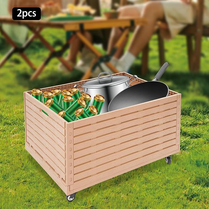 Collapsible Rolling Crate on Wheels, Heavy Duty Foldable Storage Bin(2PCS) | 440lbs Capacity Plastic Furniture Moving Dolly Cart for Travel Shopping