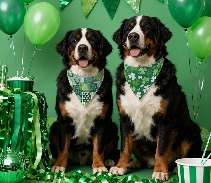 St. Patrick's Day Dog Bandanas 2PCS-XLarge,Irish Shamrock Design Scarves, Holiday Costumes,Pet Scarves for Boys and Girls,Dog Outfit Gifts for Extra Large Dogs(Green)