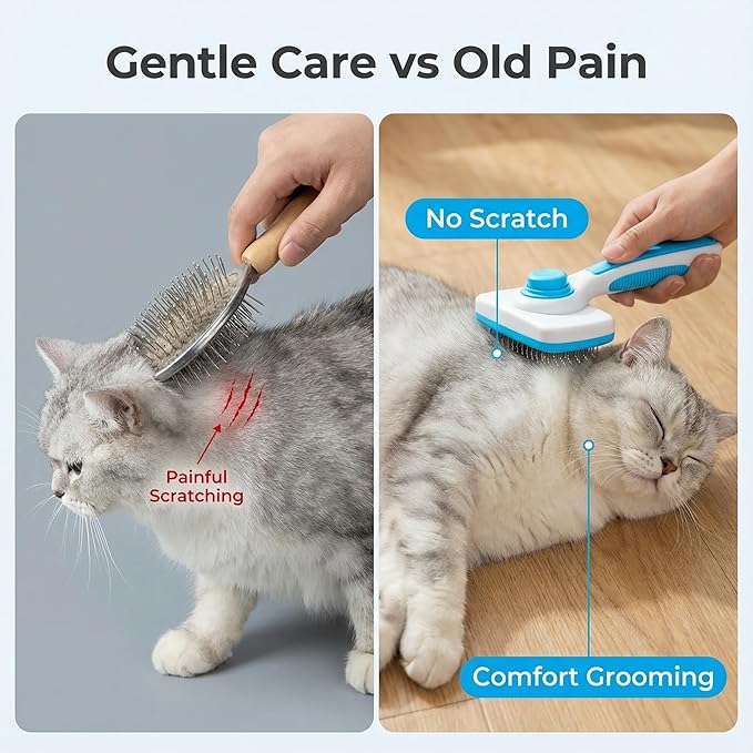 Pet Hair Remover Tool 2 Pack - Pet Hair Brush + Reusable Lint Roller, for Long/Short Hair Indoor Cats & Dogs Shedding, Pet Fur Remover for Furniture, Car, Couch, Bedding