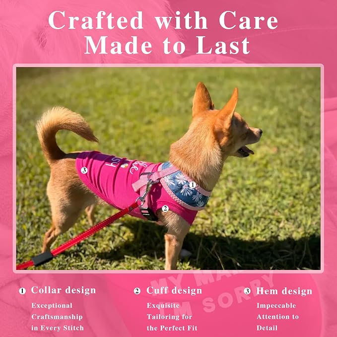 Pink Cotton Dog Shirt with 'Little Miss Sassy' Corgi Butt Print, Soft & Breathable Pet Apparel for Small to Large Dogs, All-Season Sleeveless Vest, Cute and Comfortable Dog Outfit.XL