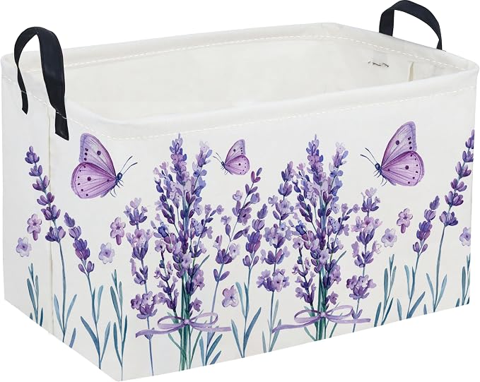 Sanjiaofeng Rectangular Kids Basket Flower Storage Bins,Girls Storage Basket with Handles.Clothers,Books,Kid's Gifts Bins. (lavender)