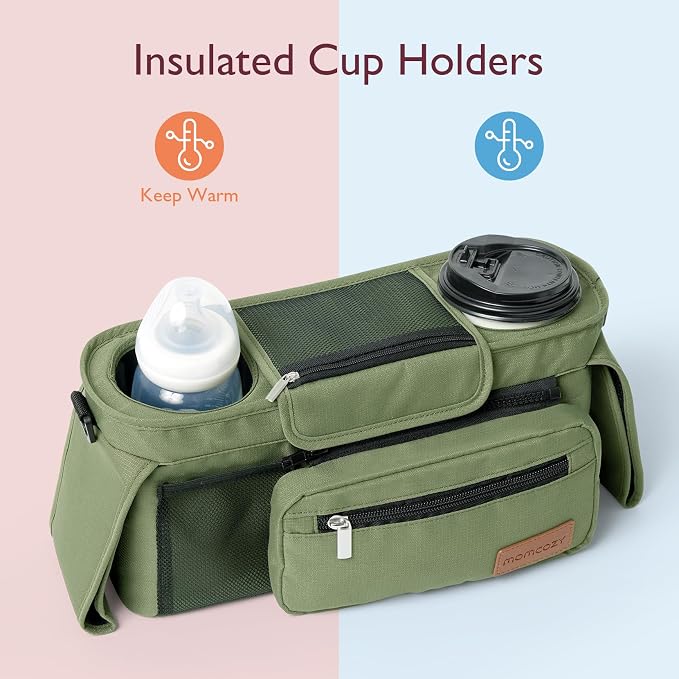 Momcozy Universal Stroller Organizer with Insulated Cup Holder | Detachable Phone Bag and Shoulder Strap, Fits for Uppababy, Baby Jogger, Britax, BOB, Umbrella, and Pet Strollers