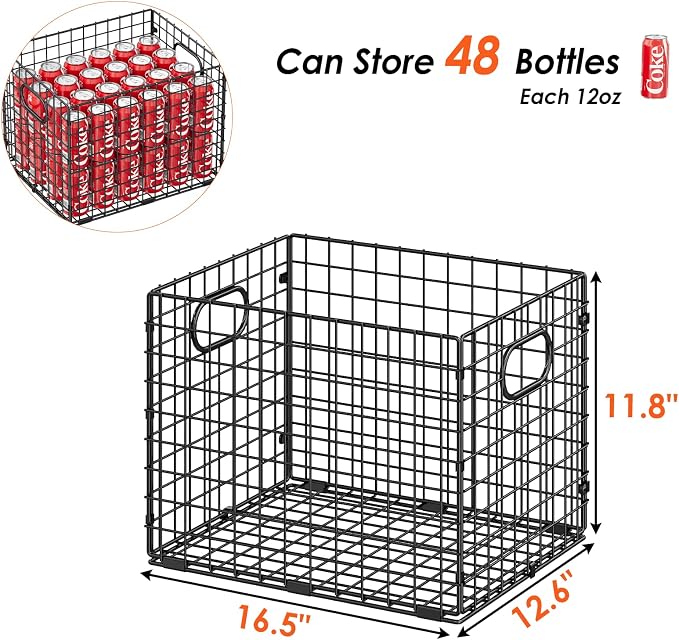 3-Pack Metal Milk Crate for Storage, Large 40qt Stackable Collapsible Storage Bins with Handle, Heavy Duty Storage Baskets for Shelves, Folding Basket Organizer for Car, Garage, Home, Camping, Office