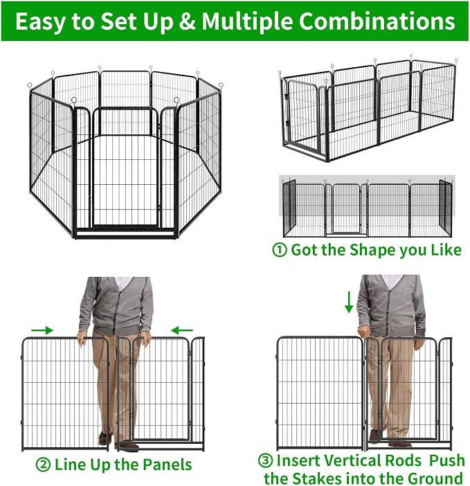 Kfvigoho Dog Playpen Outdoor Extra Wide 8 Panels Heavy Duty Dog Fence 40" | Anti-Rust Coating-Strengthened Dog Fence with Doors Portable for RV Camping Yard, Total 21FT, 35 Sq.ft, Snowy Black