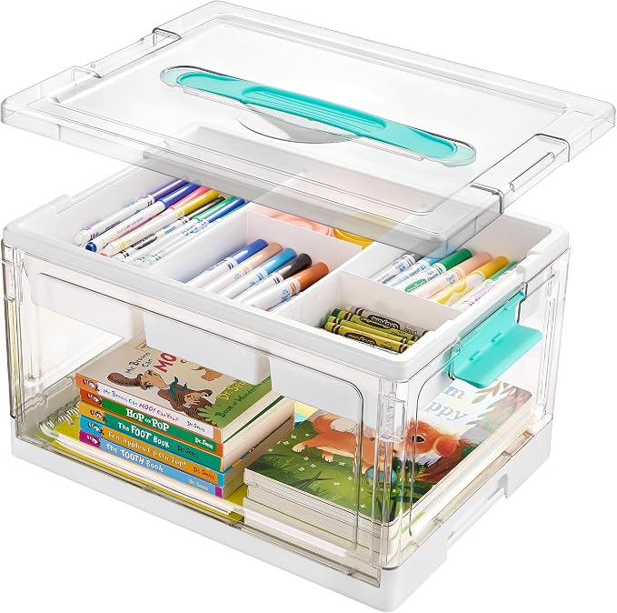 Vtopmart 24 QT Clear Craft Organizer with Removable Tray & Dividers, 1 Pack | Storage Box for Coloring Books, Modeling Clay, Molds and Art Supplies, Keeps Craft Materials Organized and Easy to Access