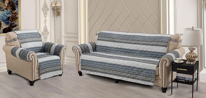 Brilliant Sunshine Multi Grey Stripes Couch Recliner Cover, 26" seat | Quilted Sofa Cover, Living Room & Bedroom Furniture Protector, Washable Reclining Chair Slipcover for Pets, Dogs & Cats