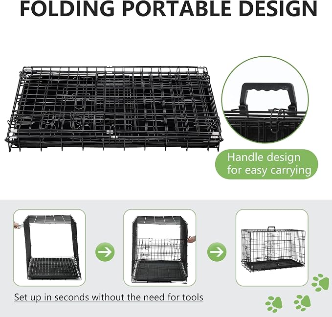 FDW Dog Crate 36-Inch Dog Cage Foldable Metal Kennel with Leakproof Tray Foldable Design Indoor Outdoor Use for Medium Dogs,Dark Black