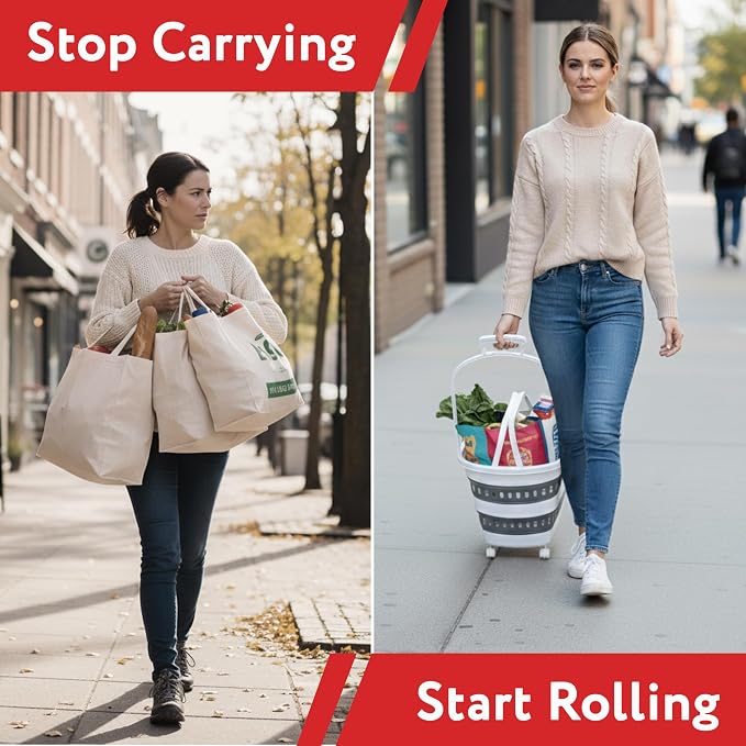 dbest Products Gocart Foldable Shopping Cart with Wheels - Collapsible Grocery Cart with Handles for Easy Storage - As Seen on Shark Tank - Portable Rolling Cart - 33" Height - Lightweight Design