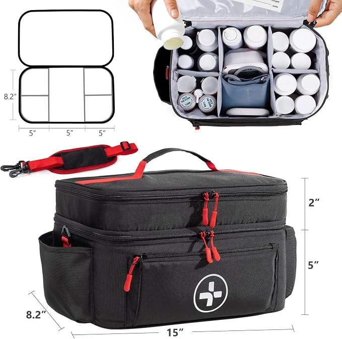 BAGSFY Travel Medicine Bag Organizer, Medical Bag Empty, Pill Bottle Organizer for Home, Large Medication Storage, Travel Carrying Case First Aid Kit Bags Empty, Emergency Kit.