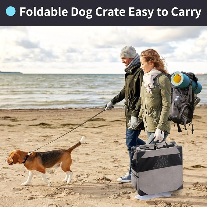 Zikopomi 30 Inch Portable Soft Foldable Dog Crate | 3 Zipper Door,Collapsible Soft Pet Kennel, Foldable Dog Cage, for Small and Medium Dogs, Indoor Outdoor Travel