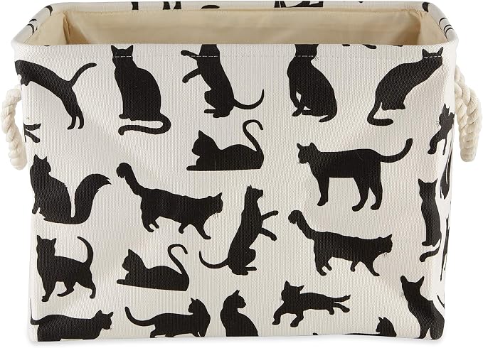 Bone Dry Pet Storage Collection Collapsible Bin, Small Rectangle, 14x8x9, Cat's Meow Print