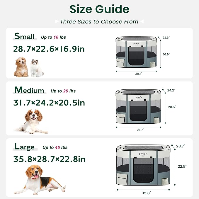Love's cabin Pet Puppy Dog Playpen, Large Dog Tent Crates Cage Indoor/Outdoor, Portable Exercise Playpen for Cat, Foldable Pop Up Dog Kennel Playpen with Carring Case (L, Gray Green)