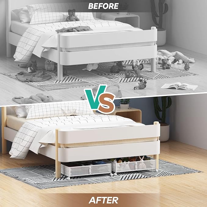 Under Bed Storage Container with Wheels,Patterned,Metal,2 Pack,White | Tool-free assembly, glide smoothly, easy reach, foldable, maxmazie low-profile beds, dorm, keep seasonal clothes, shoes fresh