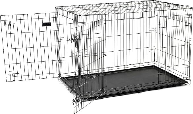 Carlson Pet Products Double Door Metal Dog Crate with Divider, Extra-Large 48" Dog Crate for Large Dogs, Foldable Collapsible Dog Kennel with Removable Tray, Wire Dog Cage for Training & Travel