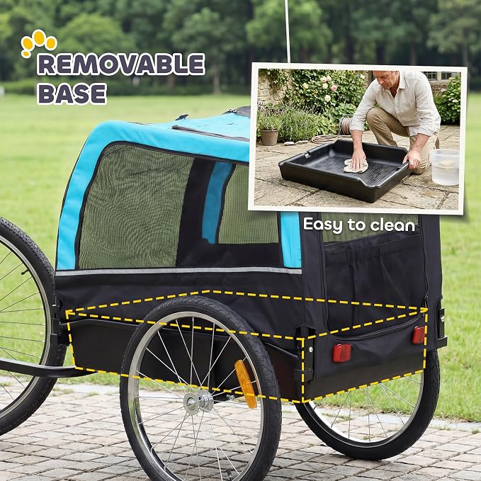 PawHut Dog Bike Trailer 20" Air Tires for Small Medium Breeds 44 lbs | Pet Cart Bicycle Carrier, Quick-Release Wheels, Reflectors, Flag, Dog Cart for Bicycle
