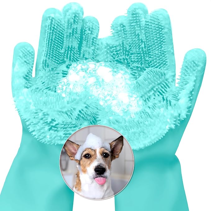 Cat & Dog Shampoo Gloves with 3000 Soft Bristles | 2-in-1 Dog Bath Gloves for Massage, Grooming & Clean Wet or Dry