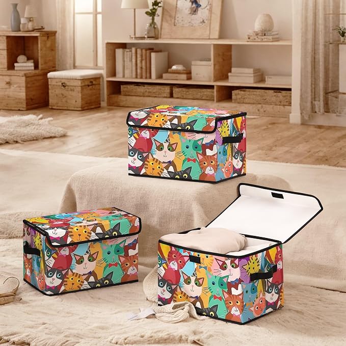 Stackable Clothes Storage Bins with Lids 3 Pack | Closet Organizers Fabric Box for Home and Office,Blanket Clothes Organizers,Under Bed Storage Containers