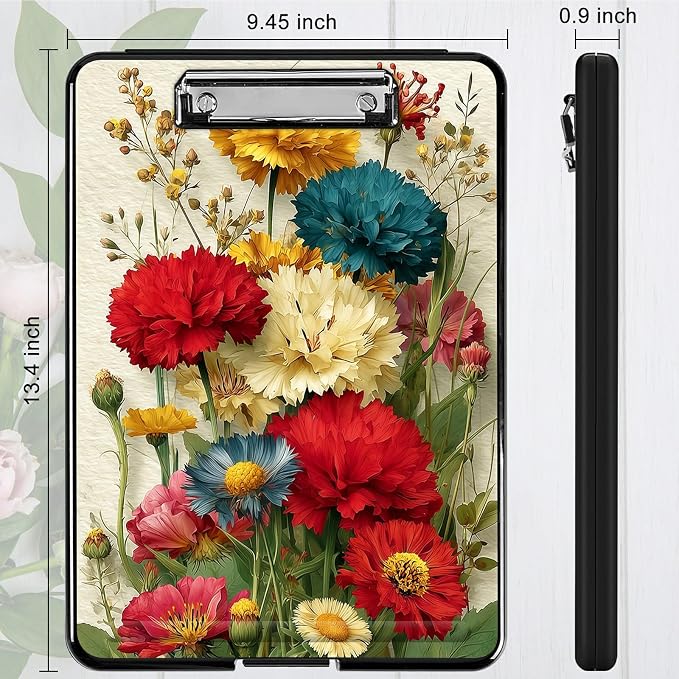 Heavy Duty Storage Clipboard, Slim Nursing Clipboard with Internal Pen Case, Portable File Organizer Case for A4 Letter Size Paper Office Medical Professionals, Pink Yellow Flowers
