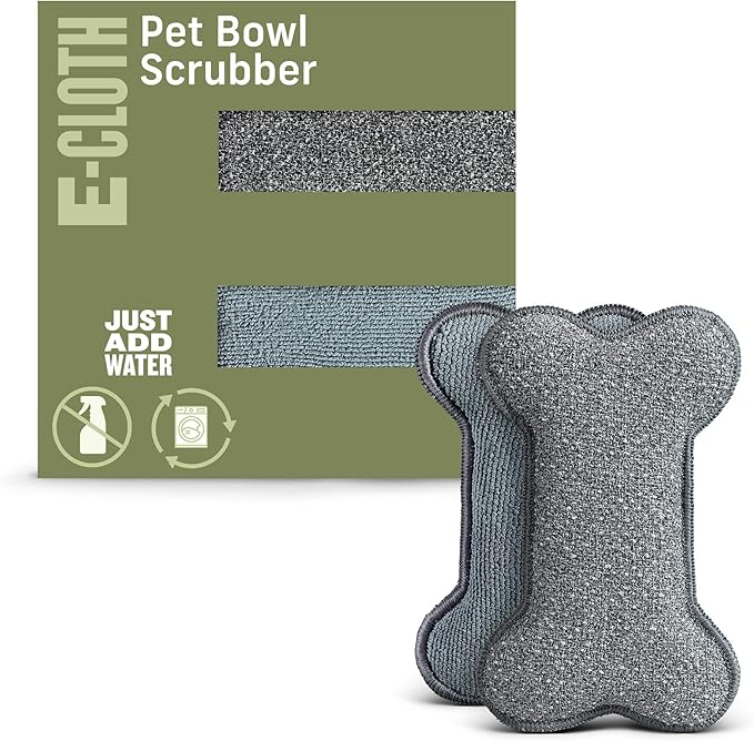 E-Cloth Pet Bowl Scrubber - Bone-Shaped Pet Bowl Cleaning Scrubber, Reusable, 100 Wash Guarantee - 2 Pack
