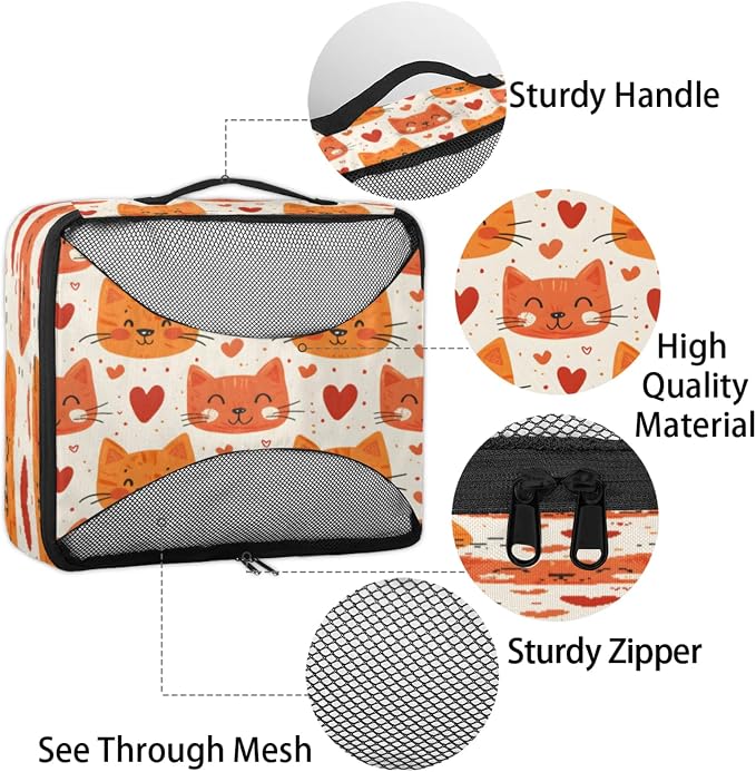 Packing Cubes for Travel, Animals Cats Travel Luggage Packing Organizers for Women Men, Large Custom Toiletries Bag for Cosmetics Toiletries, Valentine's Day