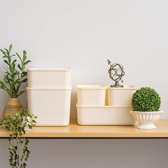 IRIS USA Storage Bins with Lids |Made in USA| Combo (S/M/L) - Off White | Modern Basket Container Boxes for Bedroom, Living Room, Kitchen, Bathroom & Closet Organization