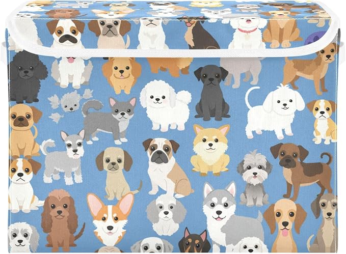 Pet Pup Storage Bins with Lids Closet Bedroom 40L Fabric Bin | Decorative Storage Boxes, Foldable & Stackable, Dust-Proof Flip Top, Reinforced Handles, For Home & Dorm, Clothes & Toy Box