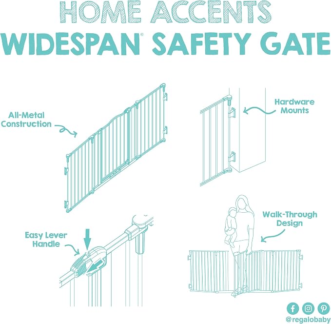 Regalo Safety 56"-74.5" Super Wide Configurable Baby Gate | Hardware Mounted, For Doorways & Open Spaces, For Babies, Toddlers & Pets, Black, Tested & Trusted for 30 Years