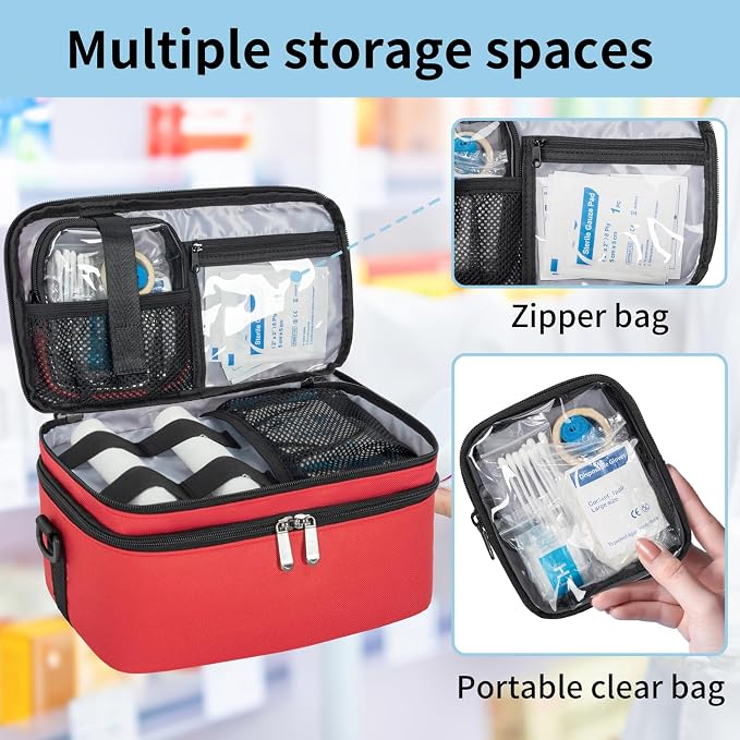 2 Layers Medicine Organizer Bag with Portable Pouch, Pill Bottle Organizer | Lockable Medical Travel Case for Pills, Vitamin, Medical Supplies