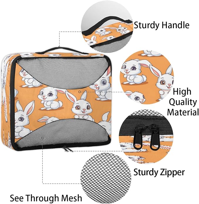 Packing Cubes for Travel, Bunny Rabbit Travel Luggage Packing Organizers for Women Men, Large Custom Toiletries Bag for Cosmetics Toiletries, Easter Bunny
