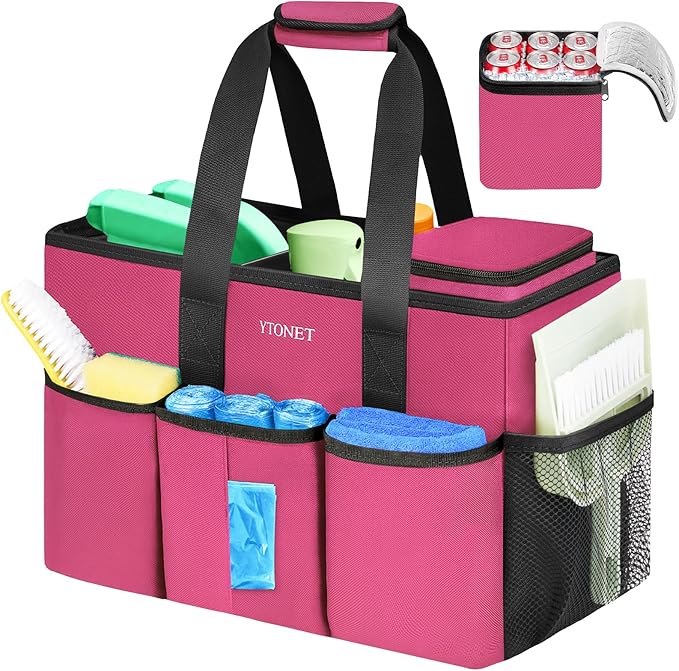 Ytonet Professional Cleaning Caddy Bag, Water Resistant Cleaning Bag | with Cooler Bag, Cleaning Tool Storage for Housekeepers, Professional Housekeeping Supplies for Kitchen, Car Organizer Bag